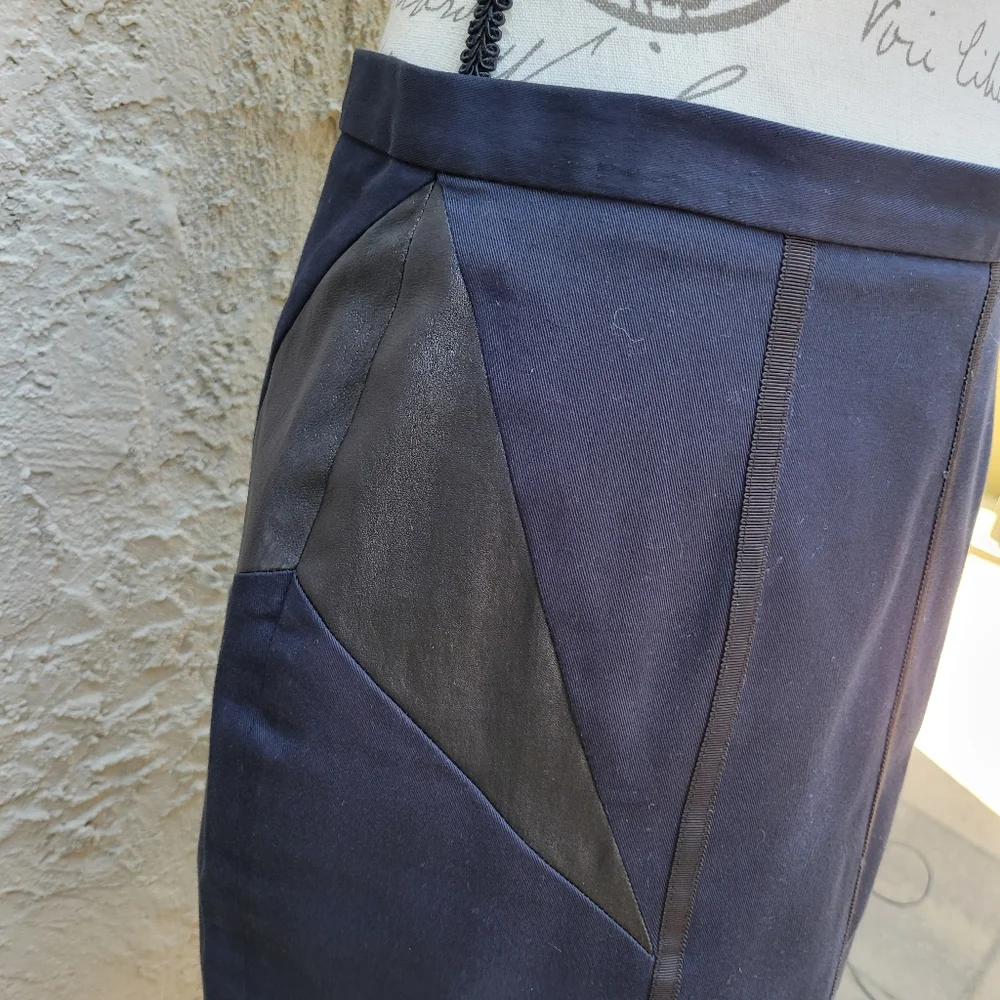 Rag & Bone Leather Panels Black‎ Pencil Knee Lenght Skirt Size 30